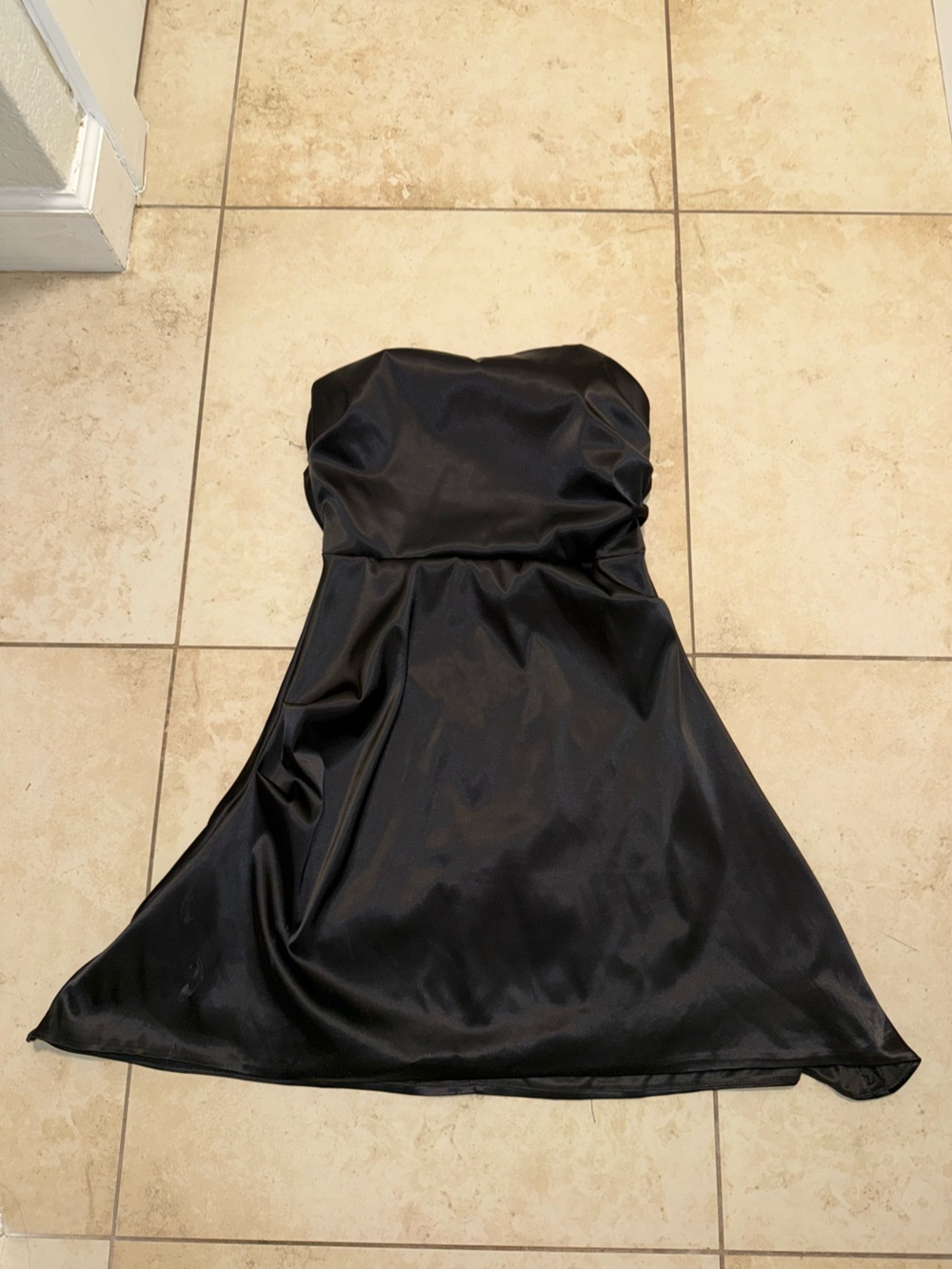 Black Strapless Satin Dress